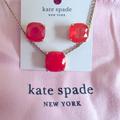 Kate Spade Jewelry | Kate Spade Glowing Coral 3pc Set Square Studs & Cause A Stir Pendant Necklace | Color: Orange/Pink | Size: Os