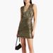 Anthropologie Dresses | Maje Romea Khaki Green Metallic Pleated Deep V Neck Bodycon Mini Dress | Color: Green/Silver | Size: 2