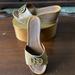 Tory Burch Shoes | Damaged Tory Burch Tan Leather Wedged Heel Sandals Size 7.5 M | Color: Brown | Size: 7.5