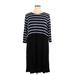 J.Jill Casual Dress - Shift High Neck 3/4 sleeves: Black Stripes Dresses - Women's Size X-Large Tall