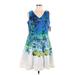 DressBarn Casual Dress - Mini V Neck Sleeveless: Blue Print Dresses - New - Women's Size 12 Petite