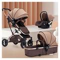 Newborn Carriage Umbrella Baby Stroller 3 in 1 Foldable Baby Stroller,High Landscape Infant Pushchair Stroller,Luxury Shock Absorption Springs Pram Baby Stroller (Color : Khaki)