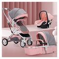 Newborn Carriage Umbrella Baby Stroller 3 in 1 Foldable Baby Stroller,High Landscape Infant Pushchair Stroller,Luxury Shock Absorption Springs Pram Baby Stroller (Color : Pink)