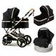 Baby Stroller Carriage for Newborn, 3 in 1 High View Baby Stroller for Baby Girl & Boy, Baby Pram Pushchair Toddler & Infant Reversible Bassinet with Mosquito Net, Foot Cover (Color : Nero)