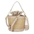 ZLM BAG US Straw Drawstring Bucket Bag Summer Crochet Tote Purse Pu Leather Strap Crossbody Shoulder Bag, 7580-khaki, One Size