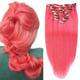 Clip in Human Hair Extensions, Pink 7pcs Double Weft Silky Long Straight Remy Hair for Women(pink,22in-55cm)