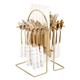 Cutlery Set with Stand 24 Pieces Flatware Set Stainless Steel Tableware Set Hanging Dinner Set Cutlery Stand for Home, Hotel Dining, Kitchen Restaurant (Gold White)