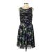 Adrianna Papell Casual Dress - A-Line Scoop Neck Sleeveless: Black Floral Dresses - Women's Size 10