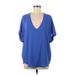 Lush Short Sleeve Blouse: Blue Tops - Women's Size Medium