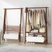 Red Barrel Studio® Gascoyne 26" W Clothing Garment Rack Clothes Rack Wooden w/ 2 Tier Shelves & Bag Wood in Brown | Wayfair