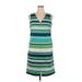 Talbots Casual Dress - Mini V-Neck Sleeveless: Green Stripes Dresses - New - Women's Size 14