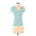 Tahari Short Sleeve T-Shirt: Teal Print Tops - Women's Size Small