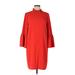 J.Crew Casual Dress - Shift High Neck 3/4 sleeves: Red Solid Dresses - Women's Size 12