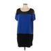 Express Casual Dress - Shift Scoop Neck Short sleeves: Blue Color Block Dresses - Women's Size Large