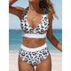 Women's Bikini 2 Piece Swimsuit Leopard Sexy Bathing Suits Back White Print Tropical Beach Wear Bathing Suits