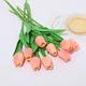 10Pcs Peach Artificial Tulips Silk Flowers Long Stem and Green Leaves Fake Flowers Decoration for Vase Wedding Party Kitchen Office Home Bedroom Table Centerpiece Decor