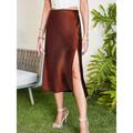 Women's Skirt A Line Midi High Waist Skirts Split Ends Solid Colored Street Daily Summer Polyester Spandex Fashion Casual Black Brown Green