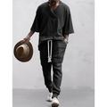 Men's T-shirt Suits Tracksuit Tennis Shirt Tees and Drawstring Long Pants Plain V Neck Daily Wear Vacation 3/4-Length Sleeve 2 Piece Knitting Clothing Apparel Gymnatics Casual