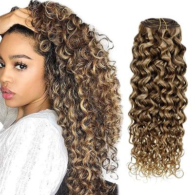 Natural Curly Clip in Hair Extensions Remy Human Hair 22 Inch Long Clip in Curly Hair Extensions Human Hair Blonde Highlighted Brown Curly Clip in Real Human Hair Extensions 7Pcs 105g