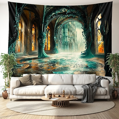 Fantasy-Haus hängender Wandteppich, Wandkunst, großer Wandteppich, Wanddekoration, Fotografie, Hintergrund, Decke, Vorhang, Zuhause, Schlafzimmer, Wohnzimmer, Dekoration Wandtuch XXL Natur Image