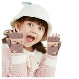 Convertible Flip Top Gloves Winter Wool Cashmere Fingerless Gloves With Mitten Cover For Toddler Kids Girls Boys