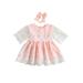 TheFound Toddler Baby Girl Summer Dress Lace Floral Half Sleeve A Line One Piece Party Dresses Skirt+Headband 2Pcs Clothes