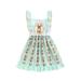 Canrulo Toddler Baby Girls Easter Dress Sleeveless Ruffle Casual Bunny Prin Princess Smocked Dresses Blue 4-5 Years