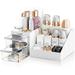 Makeup Desk Cosmetic Storage Box Organizer with Drawers for Dressing Table Vanity Countertop Bathroom Counter Elegant Vanity Holder for Brushes Lotions Lipstick and Nail Polish (White-Clear)
