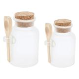 2 Sets Empty Clear Bath Salt Seasoning Sauce Jar Container Dressing Cruet Powder Bottle Pot with Cork Cap and Spoon 300/ 200ml