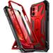 Poetic Spartan for iPhone 12/ iPhone 12 Pro 6.1 inch Case Full-Body Rugged Dual-Layer Metallic Color Accent with Premium Leather Texture Shockproof Protective Cover with Kickstand Metallic Red