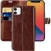 MONASAY Wallet Case for iPhone 12 Pro/iPhone 12 5G 6.1-inch [Glass Screen Protector Included] [RFID Blocking] Flip Folio Leather Cell Phone Cover with Credit Card Holder Brown