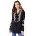 Plus Size Women's Embroidered Cotton Voile Blouse by Roaman's in Black Geo Chevron (Size 20 W)