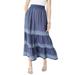 Plus Size Women's Embroidered Tiered Chambray Skirt by Roaman's Denim 24/7 in Medium Wash (Size 22 W)