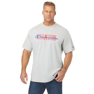 Men's Big & Tall Champion® double logo t-shirt by Champion in Heather Grey (Size 4XLT)