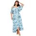 Plus Size Women's Cold-Shoulder Faux-Wrap Maxi Dress by June+Vie in White Watercolor Marble (Size 22/24)
