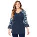 Plus Size Women's Flounce Sleeve Top by Catherines in Navy Ditsy Floral (Size 2X)