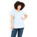 Gathered V Neck Cotton Top - pale blue