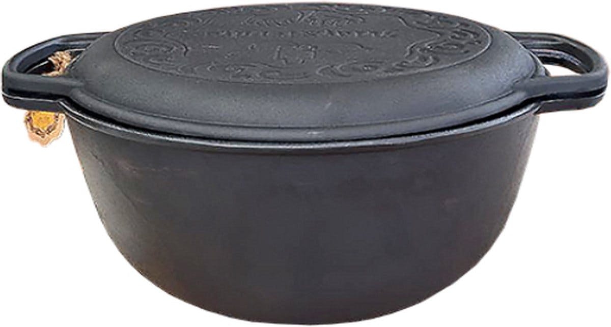 MAYSTERNYA Schmortopf aus Gusseisen – 5 Liter – Kochen im Freien – Grillpfanne aus Gusseisen – Schwarz Image