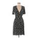 Ann Taylor Casual Dress - Wrap V Neck Short Sleeve: Black Print Dresses - Women's Size 6