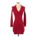Zara Casual Dress - Bodycon Plunge 3/4 sleeves: Red Print Dresses - Women's Size Small