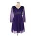 Marc by Marc Jacobs Cocktail Dress - A-Line V-Neck 3/4 sleeves: Purple Solid Dresses - Women's Size 4