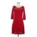 Liz Claiborne Casual Dress Scoop Neck 3/4 sleeves: Red Print Dresses - Women's Size Medium