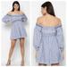 American Eagle Outfitters Dresses | American Eagle Striped Puff Sleeve Embroidered Mini Dress Blue Large | Color: Blue/White | Size: L