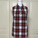 J. Crew Tops | J.Crew Women’s Sleeveless Tartan Plaid High Ruffle Neck Size 8 | Color: Red/White | Size: 8