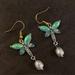 Anthropologie Jewelry | Beautiful Dragonfly With Shiny Opal Faux Pearl Dangle Earrings. | Color: Blue/Green | Size: Os