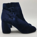 Nine West Shoes | Nine West Khraine Velvet Ankle Booties Round Block Heel Navy Blue Women's 8.5 | Color: Blue | Size: 8.5