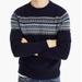 J. Crew Sweaters | J. Crew Fair Isle Lambswool Crew Neck Long Sleeve Sweater Navy Blue Men’s Xxl | Color: Blue/White | Size: Xxl