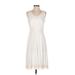 Ann Taylor Cocktail Dress - Party V-Neck Sleeveless: Ivory Solid Dresses - Women's Size 2