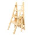 YIHANSS Indoor Climbing Stool, Folding Ladder Stool - Household Wooden 4 Tier Step Chair Stools Flower Stand Multifunction Indoor Ascend Stepladder