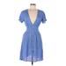 Shein Casual Dress - Mini Plunge Short sleeves: Blue Print Dresses - Women's Size 6